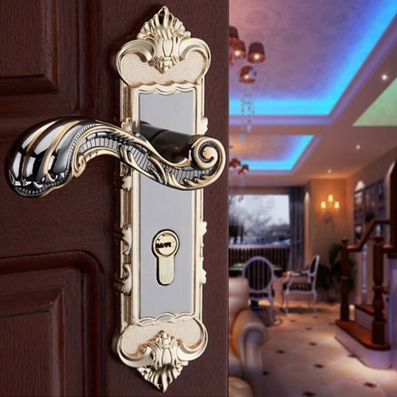 Titanium Black-Gold Handle Lock, Dual Lock Tongue, Anti-Theft Key Lock with Whisper-Quiet Operation, European Style, Easy Installation for Solid & Composite Doors