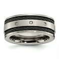 thumbnail image 1 of Titanium Black IP-plated Cable and Diamonds 10mm Men's Matte Brushed Finish Wedding Band Ring Size 10 (.05 cttw.), 1 of 8