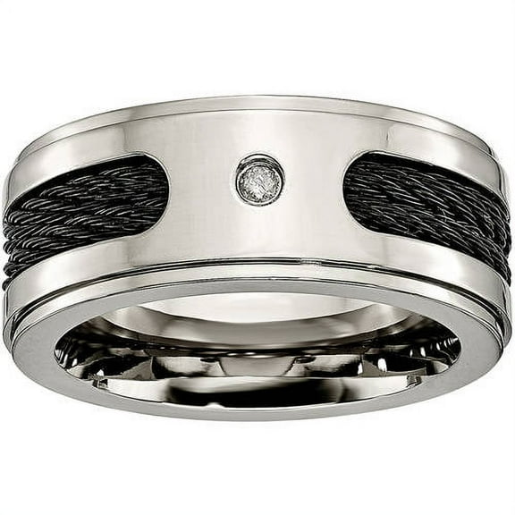 Titanium Black IP-plated Cables w/Diamond 10mm Polished Band