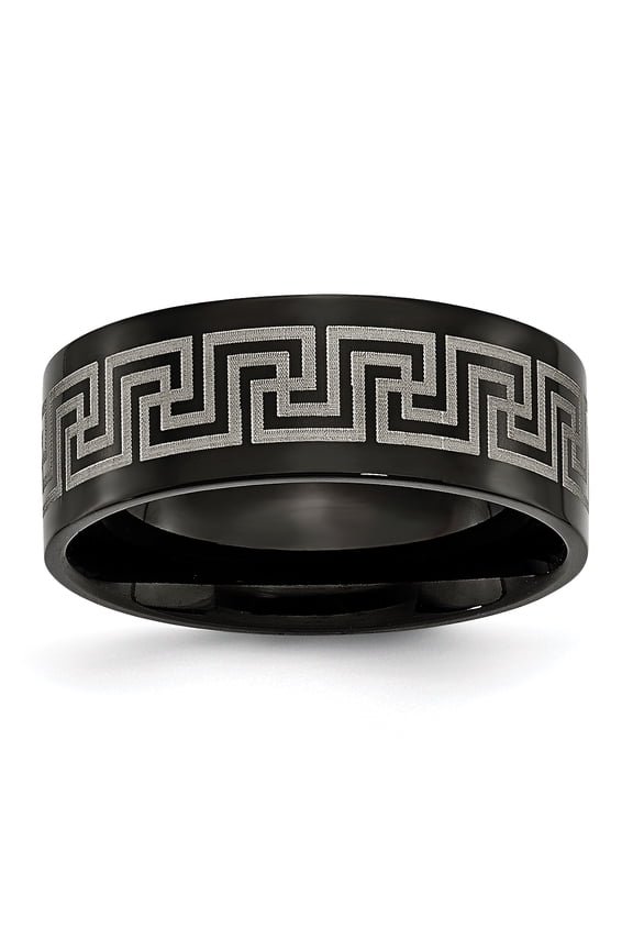 Titanium Black IP-plated Greek Key Laser Etched 8mm Engravable Brushed/Polished Band