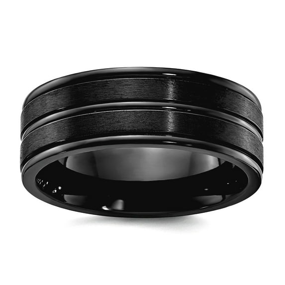 Titanium Black Ip Plated Brushed and Polished 8mm Band Size 9.5 Ring for Women and Men - 7.2 Grams