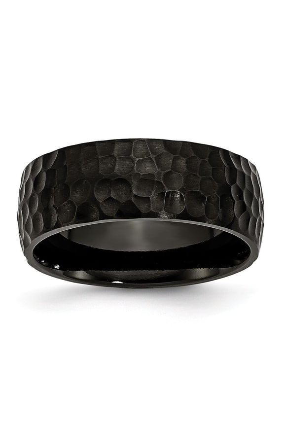 Titanium Black Ip-plated Hammered 8mm Band Ring - Size 9.5