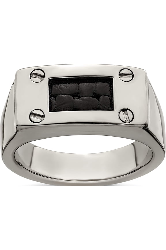 Titanium Black Leather Insert Polished Ring
