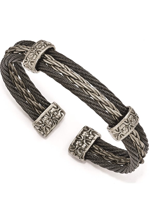 Titanium Black Memory & Brushed Cable Cuff Bracelet