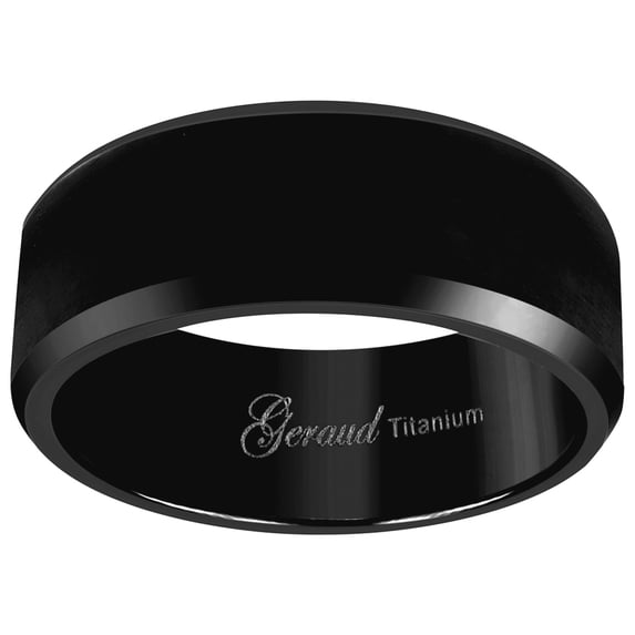 Titanium Black Mens Brushed Beveled Edge Comfort-Fit Wedding Band 8mm Size 9.5 Wedding Band for Men