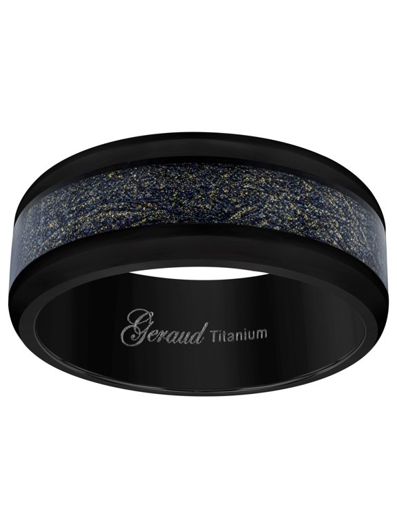 Titanium Black Mens Meteorite Inlay Comfort Fit Bridal Anniversary Engagement Wedding Band 8mm Size 8