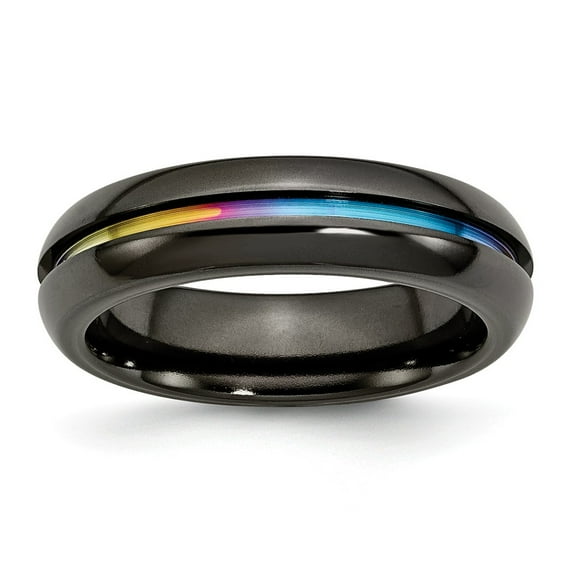 Titanium Black Multi-colored Anodized 6mm Polished Band Size: 9; for Adults and Teens; for Women and Men