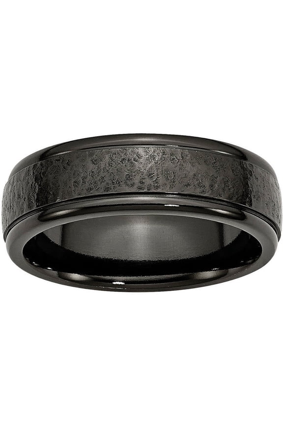 Titanium Black TI Hammered Ridged Edge 7mm Brushed Band