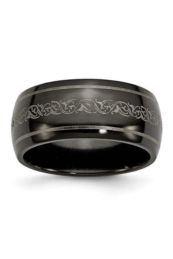 Titanium Black Ti Domed with Laser Pattern 10mm Polished Band