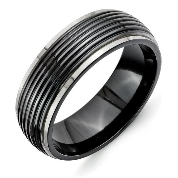 Titanium Black Ti Grooved Two-tone 8mm Band Ring - Size 11.5