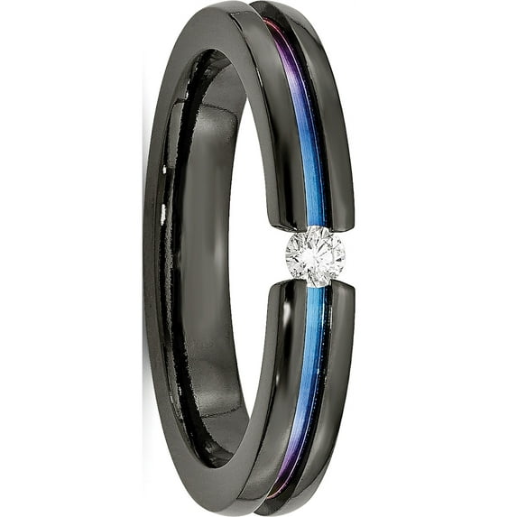 Titanium Black Ti Multi-Colored Anodized With 3mm .10Ct Dia. 4mm Band (Size 9.5) Made In United States tb407aa-9.5