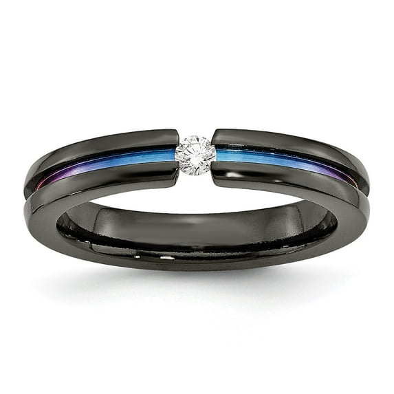 Titanium Black Ti Multi-colored Anodized w/3mm .10ct dia. 4mm Band
