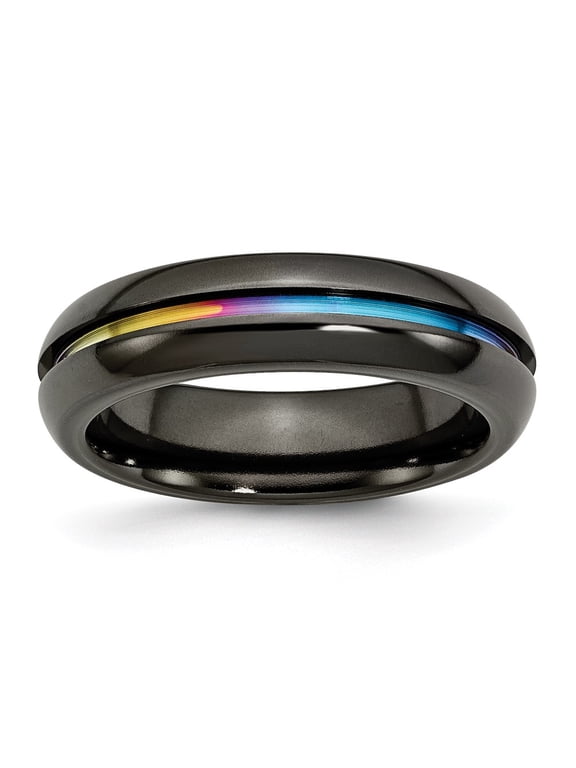 Titanium Black Ti Polished Rainbow Anodized 6mm Band