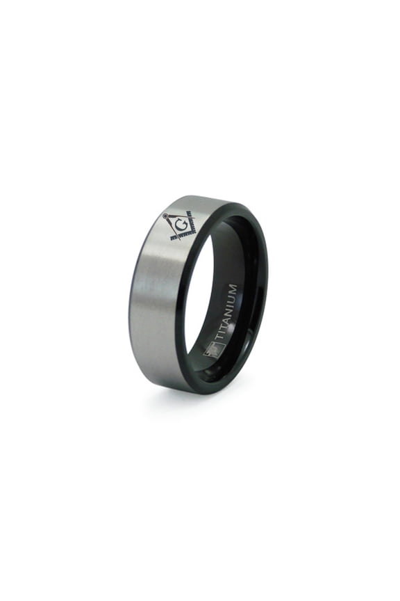 Titanium Black Two Tone Freemasonry Masonic Design Ring