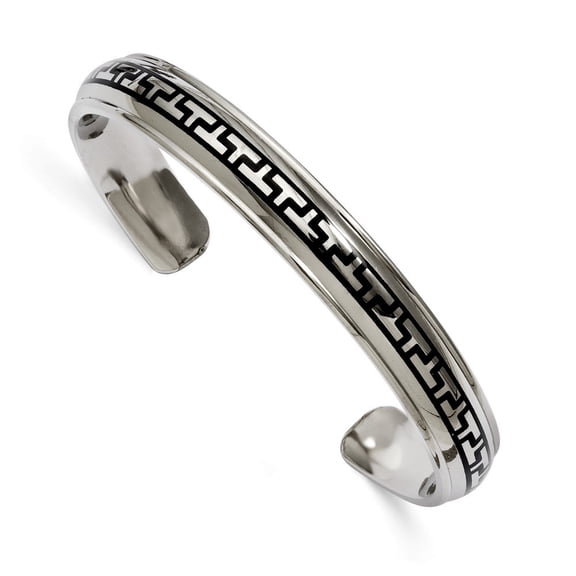 Titanium Black-plated Design Cuff Bangle Bracelet - Measures 10mm Wide