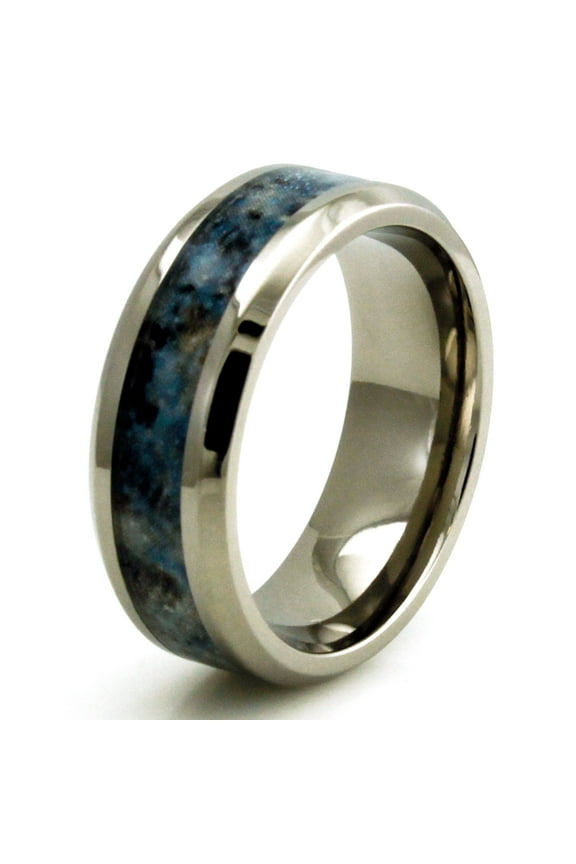 Titanium Blue Marble Style Inlay Wedding Band Ring