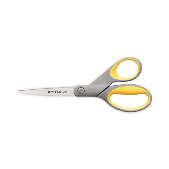 Titanium Bonded Scissors, 8" Long, 3.5" Cut Length, Gray/yellow Straight Handles, 2/pack | Bundle of 10 Packs