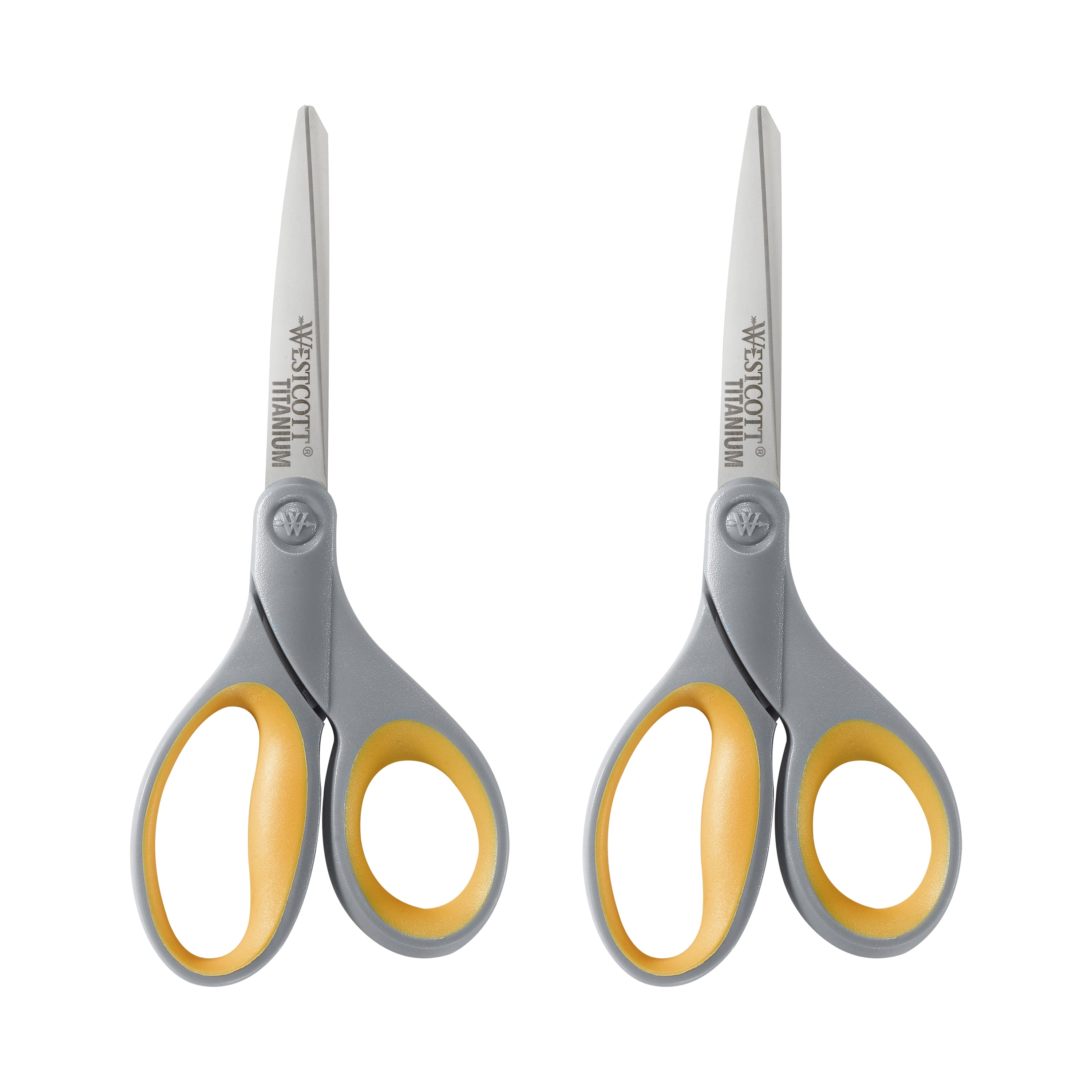 Titanium Bonded Scissors, 8" Long, 3.5" Cut Length, Gray/yellow Straight Handles, 2/pack | Bundle of 5 Packs