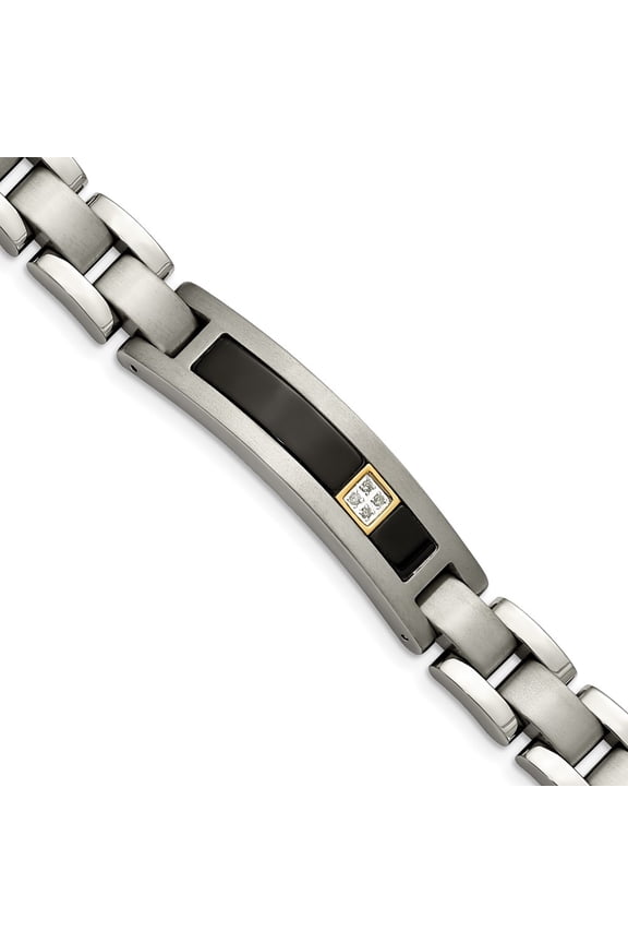 Titanium Bracelet Contemporary Link, Other Men's Onyx 12.5 mm 8.75 in Chisel with 14K Gold Brushed and Polished Black .05 carat Diamond