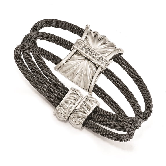 Titanium Bracelet Cuff Round mm 6 in Edward Mirell Sterling Silver Wht Sapphire Cable Bangle