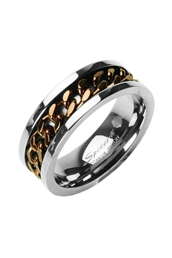 Titanium Bronze Color Chain Spinner Ring Mens Fidget Band Fantasy Forge Jewelry
