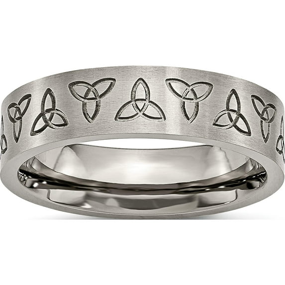Titanium Brushed 6mm Trinity Symbol Flat Band (Size 8.5) Made In China tb267-8.5
