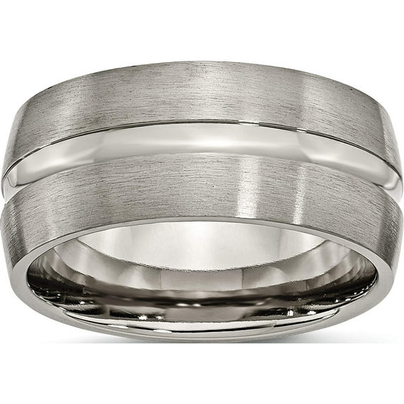 Titanium Brushed And Polished 10mm Grooved Band (Size 10) Made In China tb52-10