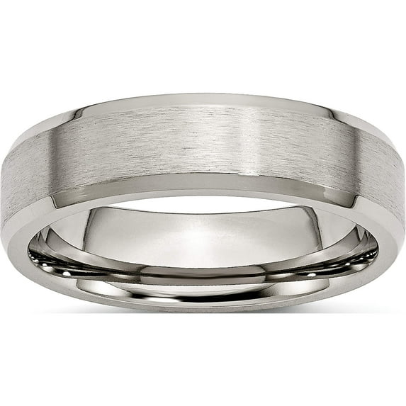 Titanium Brushed And Polished 6mm Beveled Edge Band (Size 9.5) Made In China tb9-9.5