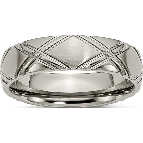 Titanium Brushed And Polished 6mm Criss-Cross Design Band (Size 9) Made In China tb192-9