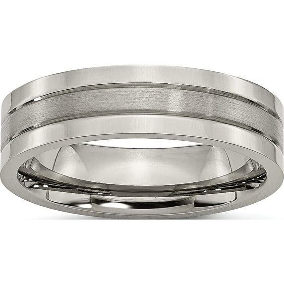 Titanium Brushed And Polished 6mm Grooved Band (Size 10) Made In China tb188-10