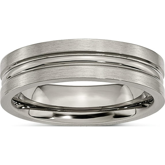 Titanium Brushed And Polished 6mm Grooved Band (Size 7.5) Made In United States tb118-7.5