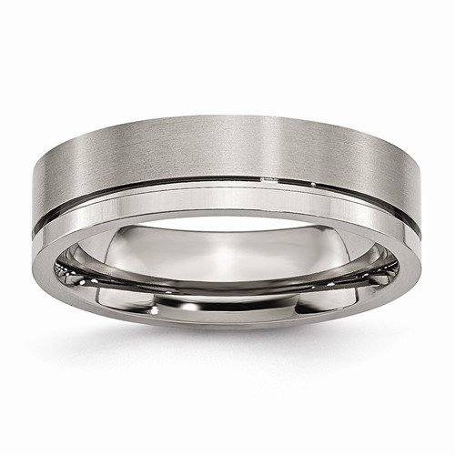 Titanium Brushed And Polished 6mm Grooved Band (Size 9.5) Made In China tb60-9.5