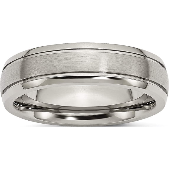Titanium Brushed And Polished 6mm Grooved Edge Band (Size 8.5) Made In China tb27-8.5