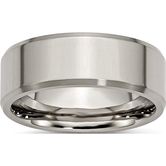 Titanium Brushed And Polished 8mm Beveled Edge Band (Size 10.5) Made In China tb112-10.5