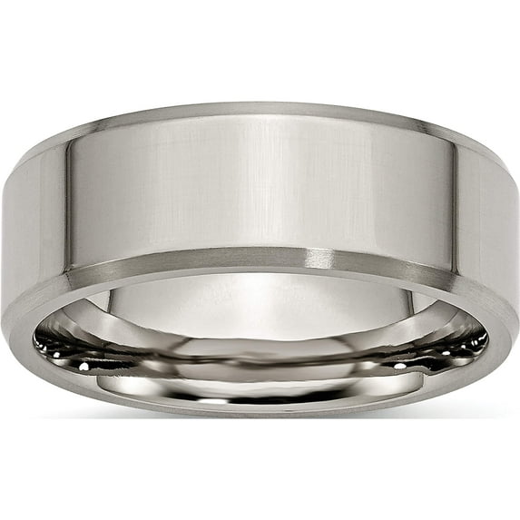 Titanium Brushed And Polished 8mm Beveled Edge Band (Size 8) Made In China tb112-8