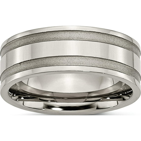 Titanium Brushed And Polished 8mm Grooved Band (Size 6.5) Made In China tb203-6.5