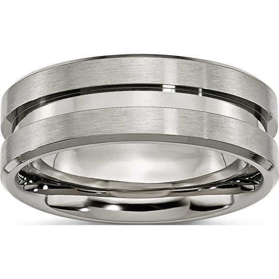 Titanium Brushed And Polished 8mm Grooved Band (Size 7.5) Made In China tb180-7.5