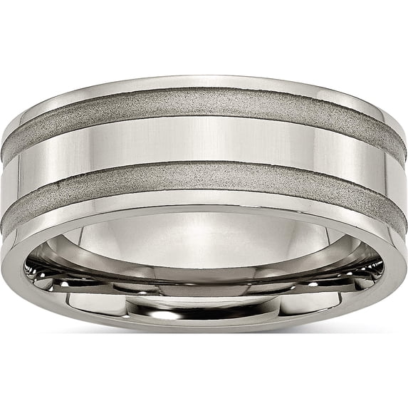 Titanium Brushed And Polished 8mm Grooved Band (Size 7.5) Made In China tb203-7.5
