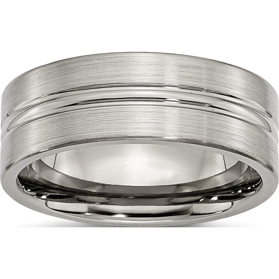 Titanium Brushed And Polished 8mm Grooved Band (Size 8) Made In United States tb119-8