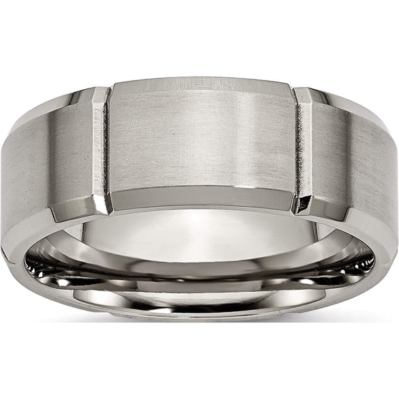 Titanium Brushed And Polished 8mm Grooved Beveled Edge Band (Size 11.5) Made In China tb76-11.5
