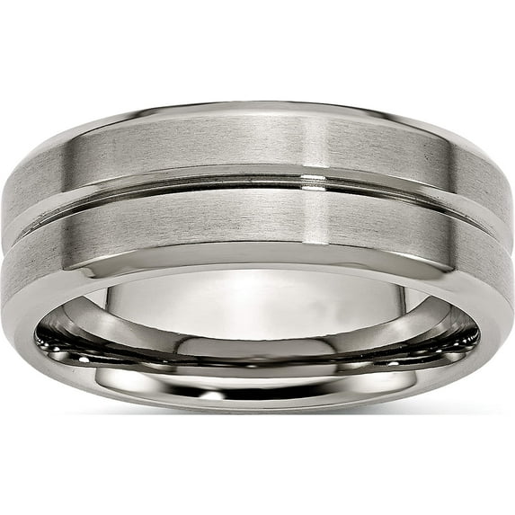 Titanium Brushed And Polished 8mm Grooved Beveled Edge Band (Size 12) Made In China tb171-12