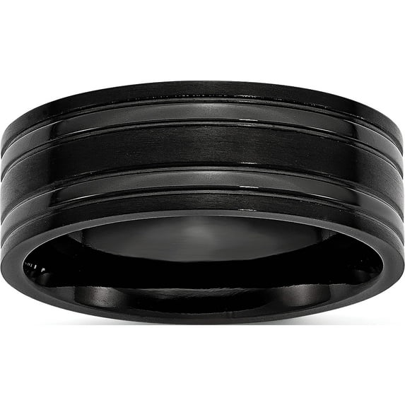 Titanium Brushed And Polished Black Ip-Plated 8mm Grooved Band (Size 12.5) Made In China tb366-12.5