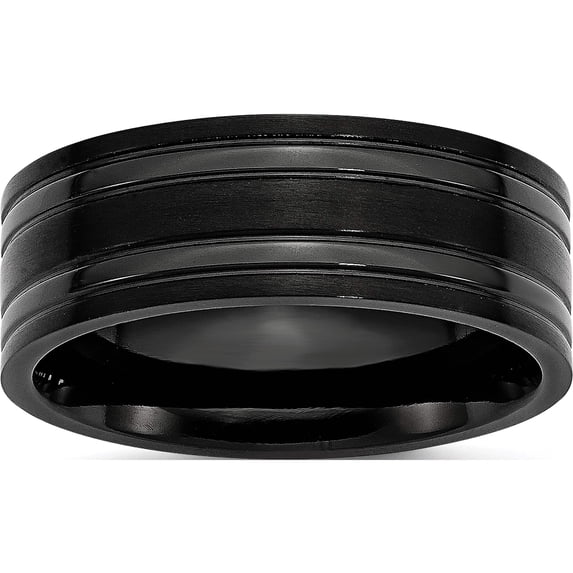 Titanium Brushed And Polished Black Ip-Plated 8mm Grooved Band (Size 13) Made In China tb366-13