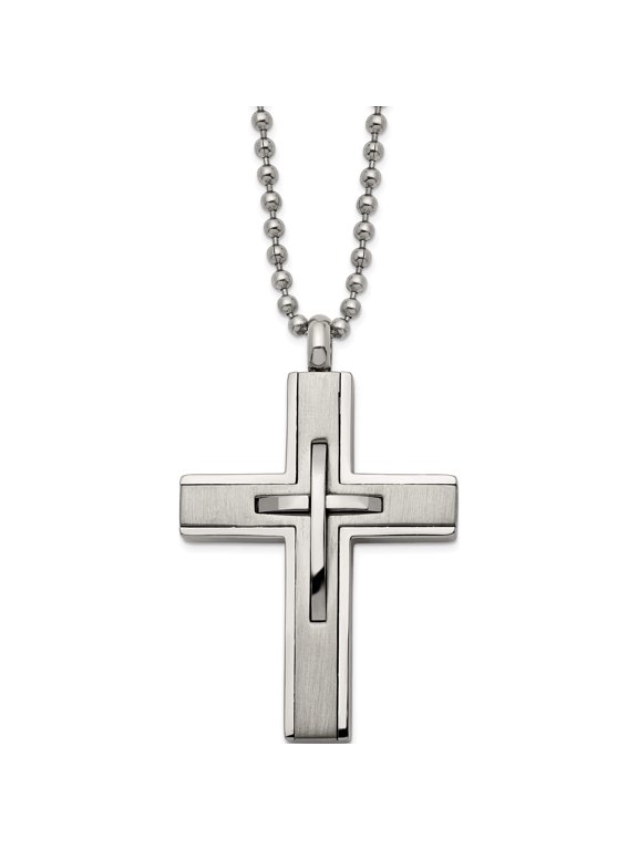 Titanium Chisel Titanium Brushed and Polished Cross 22 inch Necklace