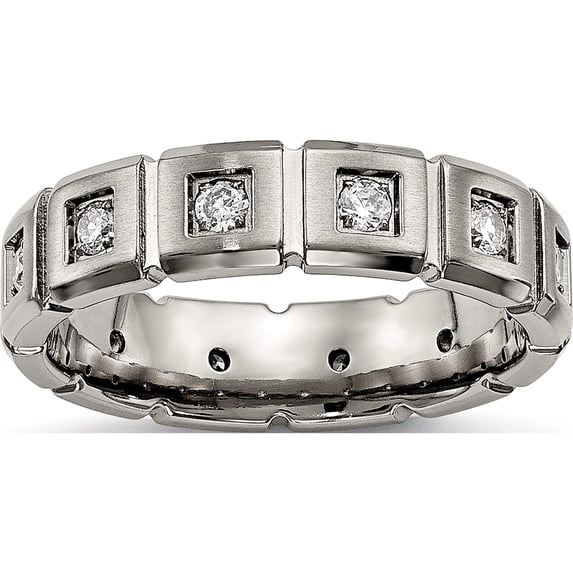 Titanium Brushed And Polished With Cz 5mm Grooved Band (Size 8.5) Made In China tb487-8.5