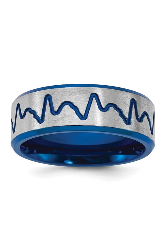 Titanium Brushed Blue IP-plated Heartbeat 8mm Band
