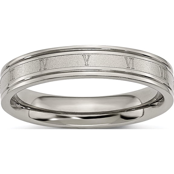 Titanium Brushed Center 4mm Roman Numerals Band (Size 9) Made In China tb248-9