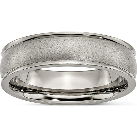 Titanium Brushed Center 6mm Ridged Edge Band (Size 14) Made In China tb166-14