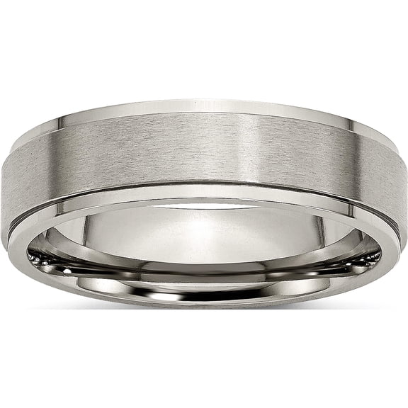 Titanium Brushed Center 6mm Ridged Edge Band (Size 14) Made In China tb196-14