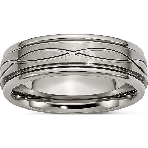 Titanium Brushed Center 7mm Criss-Cross Design Ridged Edge Band (Size 8) Made In China tb73-8